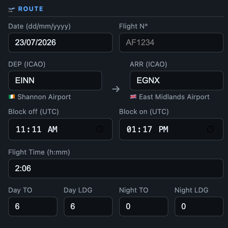 Automatic flight-duration calculation from block times