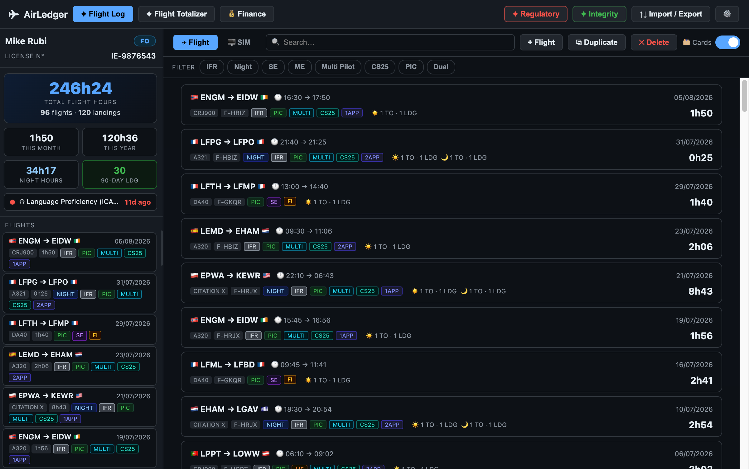AirLedger flight list